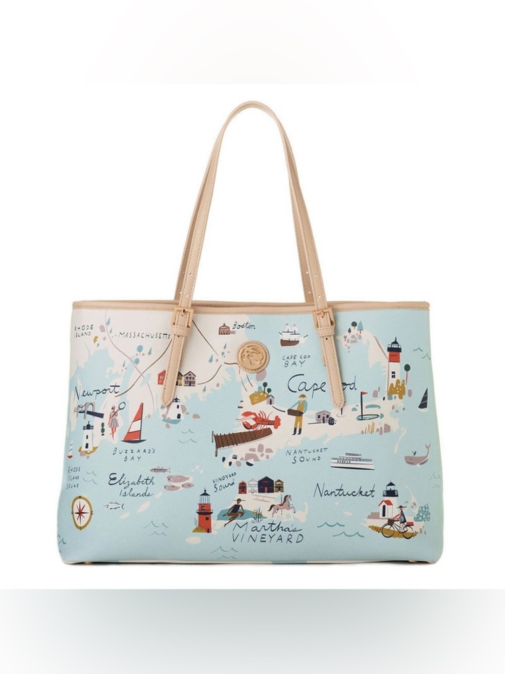 Spartina 449 Greetings From Northeastern Harbors Large Map Tote Shoulder HandBag